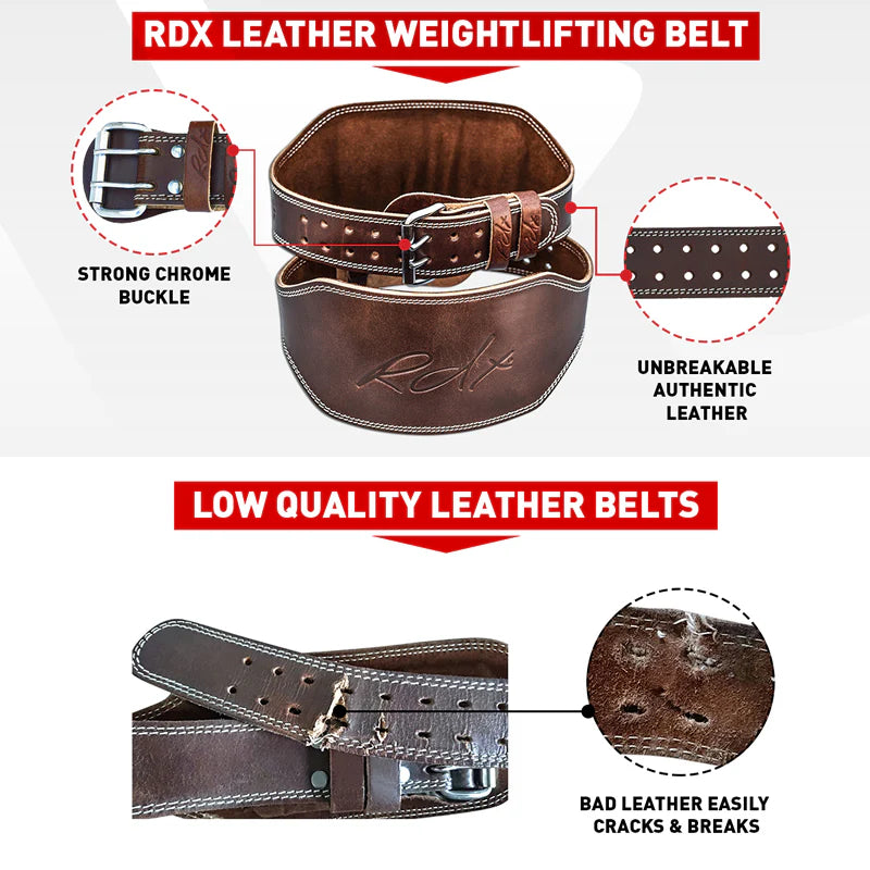 RDX 6 Inch Leather Brown Weightlifting Belt