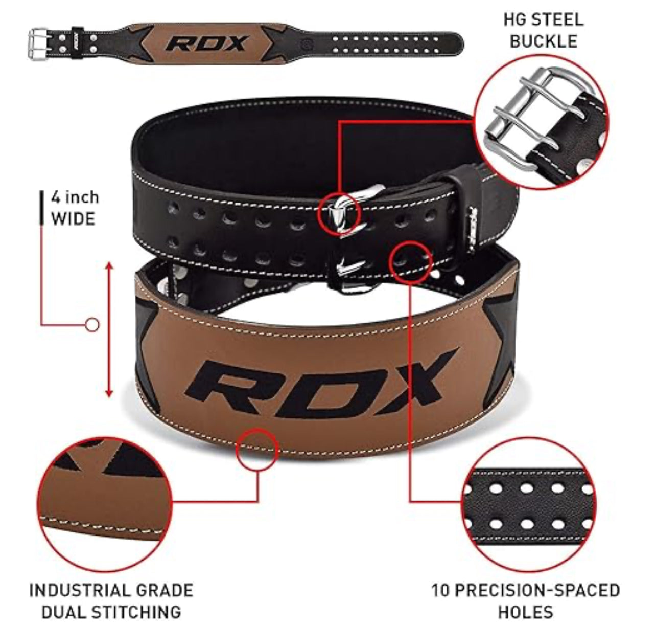 RDX Leather Weightlifting Belt with HG Steel Buckle